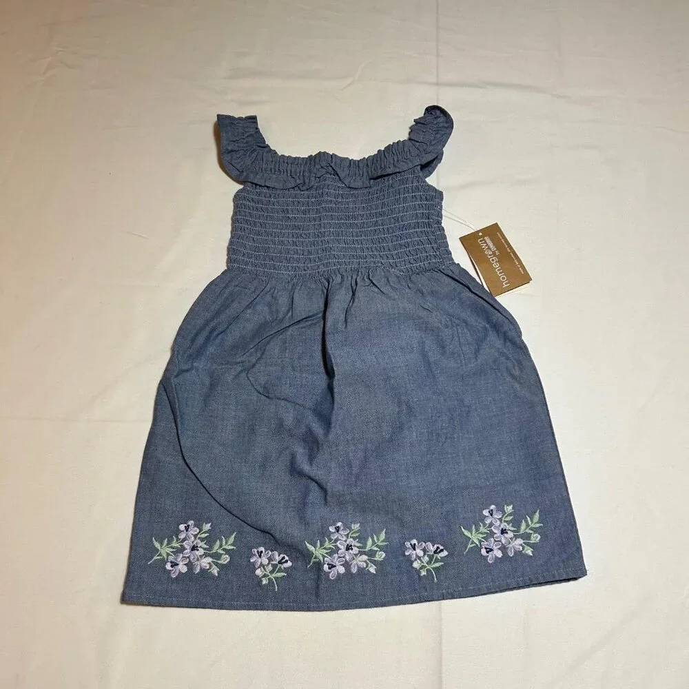 Gymboree Baby Girls 12-18 Months Embroidered Floral Chambray Flutter Dress NWT